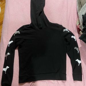 Black dog sleeve Pink hoodie